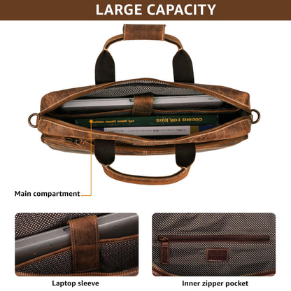 LEATHER VILLAGE 18" Leather Laptop Messenger Briefcase Bag for Men-Leather Satchel for Travel and Office Shoulder Bag- Sun Tan Brown