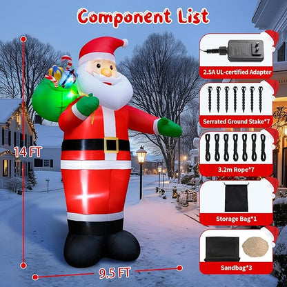 14FT Christmas Inflatable Santa Claus Outdoor Blow Up Yard Decorations,Giant Outside Standing Waterproof Smiling Santa Claus with Gift Bags,Built-in LEDs for Xmas Holiday Party Yard Garden Lawn Decor