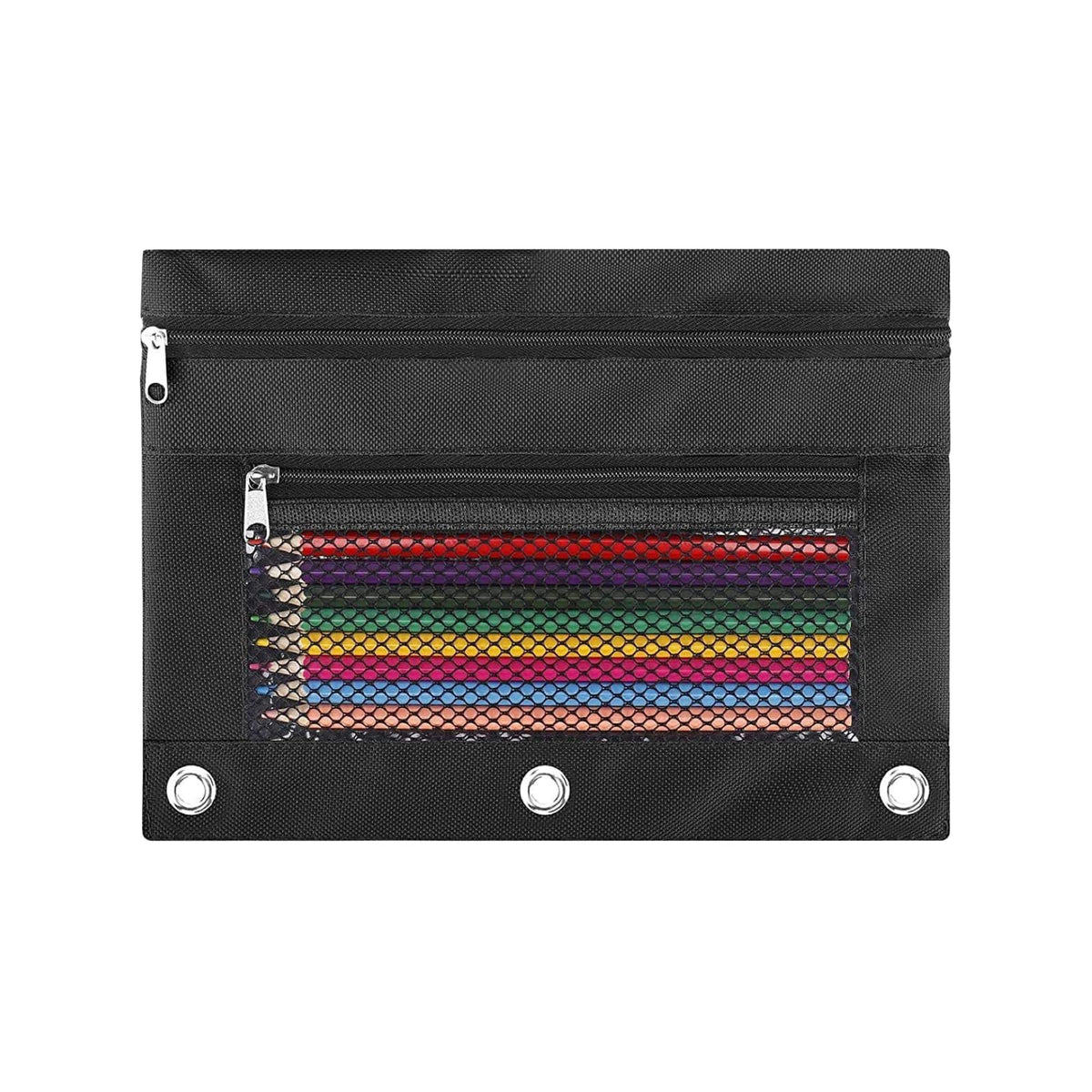 ASBEFORE Pencil Pouch for 3 Ring Binder - 3 Hole Zipper Pen Case Bag Holder Bulk Accessories Clear Window Aesthetic Organizer Pockets (Black, 1)