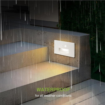 ASD LED Recessed Step Light Fixture, Dusk to Dawn Outdoor Tread Lighting | 3CCT, Motion Sensor, Photocell, Waterproof, ETL Listed | 3W 120LM 3000K-5000K 120V | Staircase Illumination | White, 4 Pack