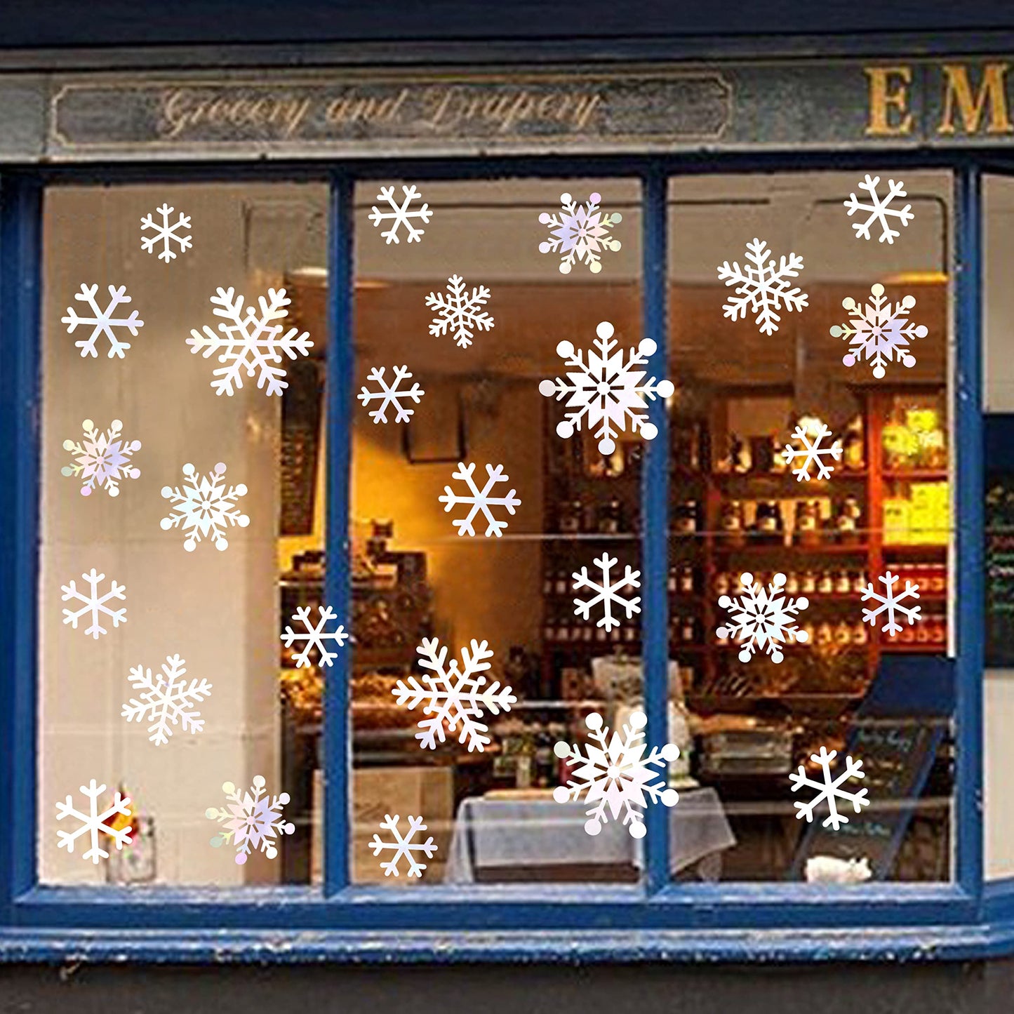 pinkblume 72pcs Iridescent White 3D Snowflake Wall Stickers Holographic Snowflakes Wall Decals for Winter Wonderland Christmas Frozen Nursery Xmas Showcase Window Wall Art Decor