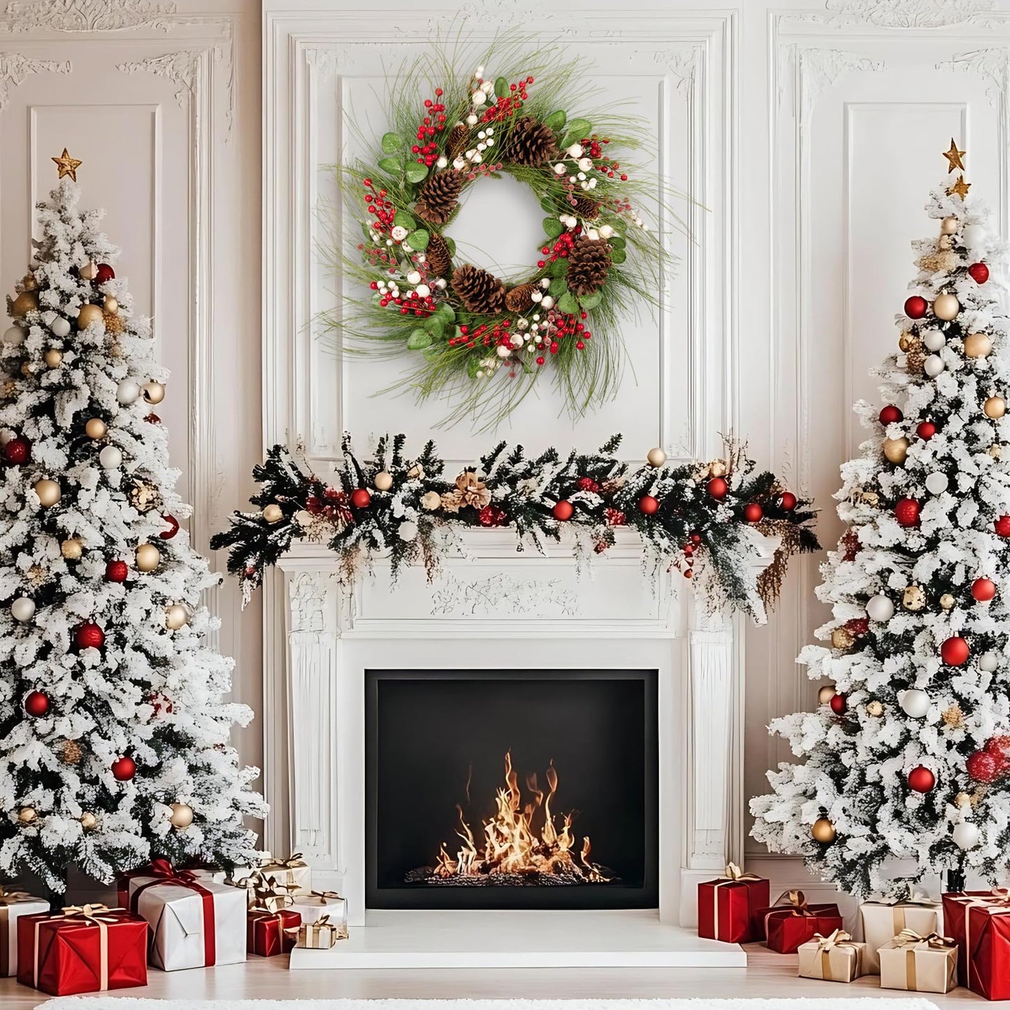 wwmira 26 Inch Large Christmas Wreath for Front Door, Extra-Large Artificial Wreath with Pine Cones, Red & White Berries, Nuts and Eucalyptus on Grapevine Base, Big Outdoor Holiday Decor