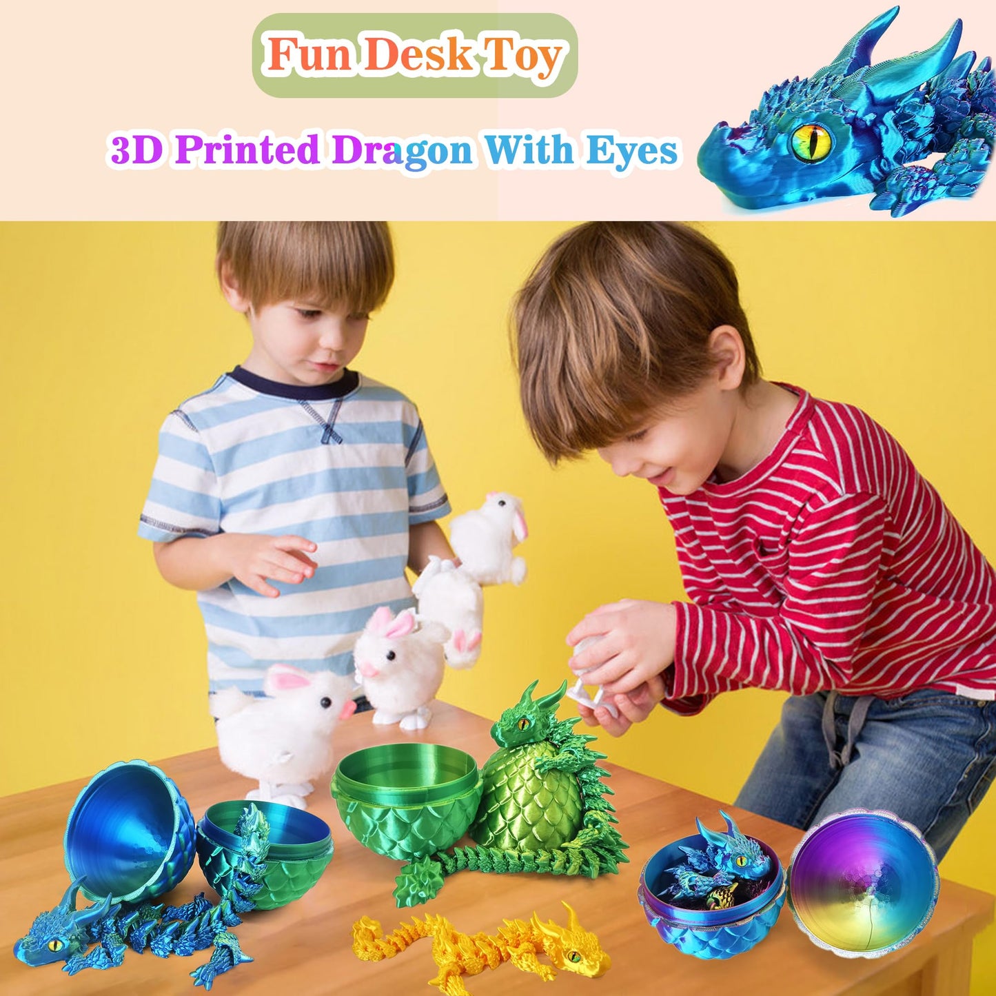 3D Printed Dragon Eggs with Dragon Inside, Large Articulated Dragons Toys with Eyes, Easter Basket Essentials Stuffers Surprise Eggs Home Decor Executive Desk Toy (Purple+Black)