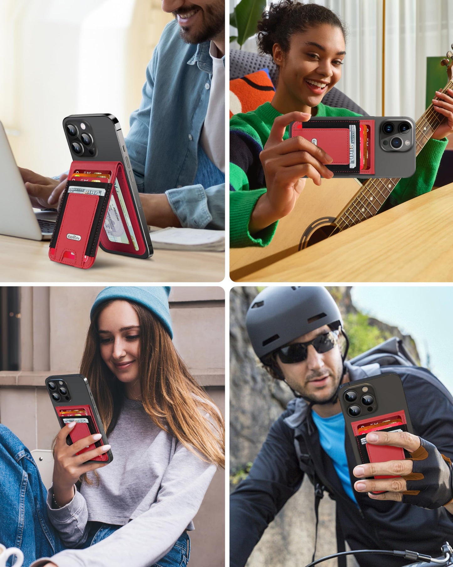 For Magsafe Wallet Stand, Strongest Magnetic Wallet for iPhone 17/16/15/14/13/12 Series, Magnetic Card Holder with Adjustable Stand, ID Window, 10 Cards Holder, Vegan Leather, RFID Blocking, Red