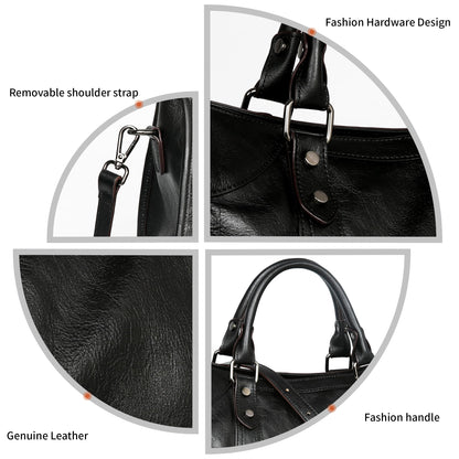 Iswee Black Genuine Leather Purse Crossbody Bags for Women Hobo Bags Designer Shoulder Bag and Handbag Satchel Purses Tote Women Top-handle Bag (Black)