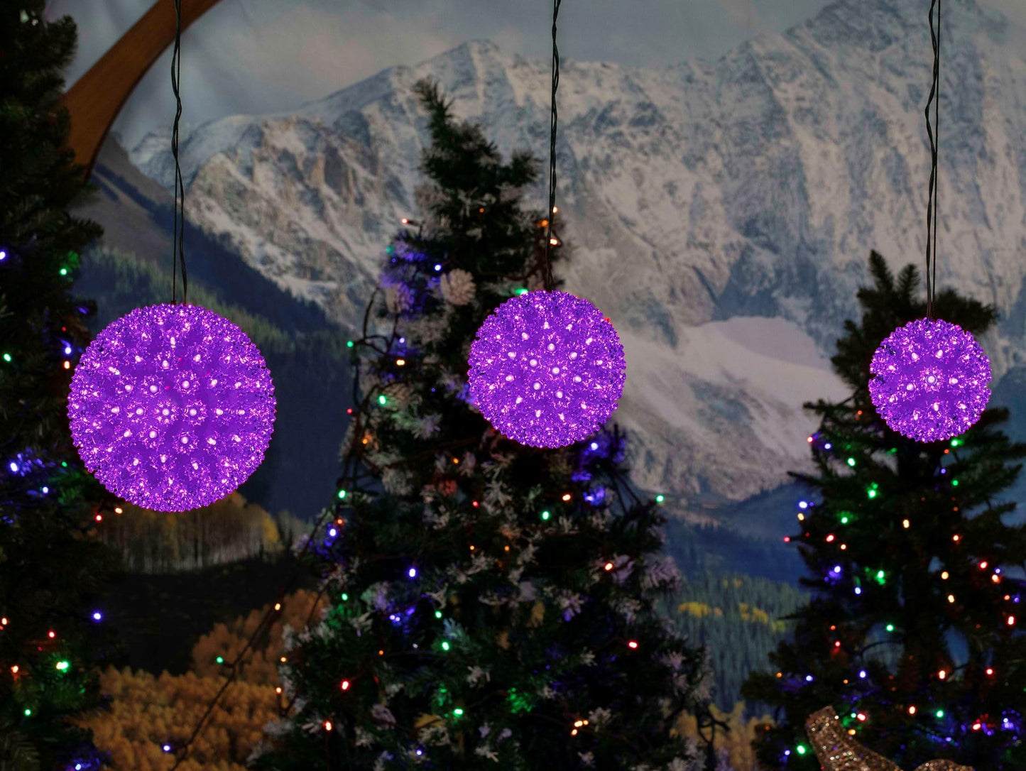Novelty Lights LED 10in 150 Light Starlight Sphere, Purple, Extra Large Ornament Ball Light, 5ft Hanging Cord with S Hook, 12ft Power Cord with Stackable Plug, Commercial Grade