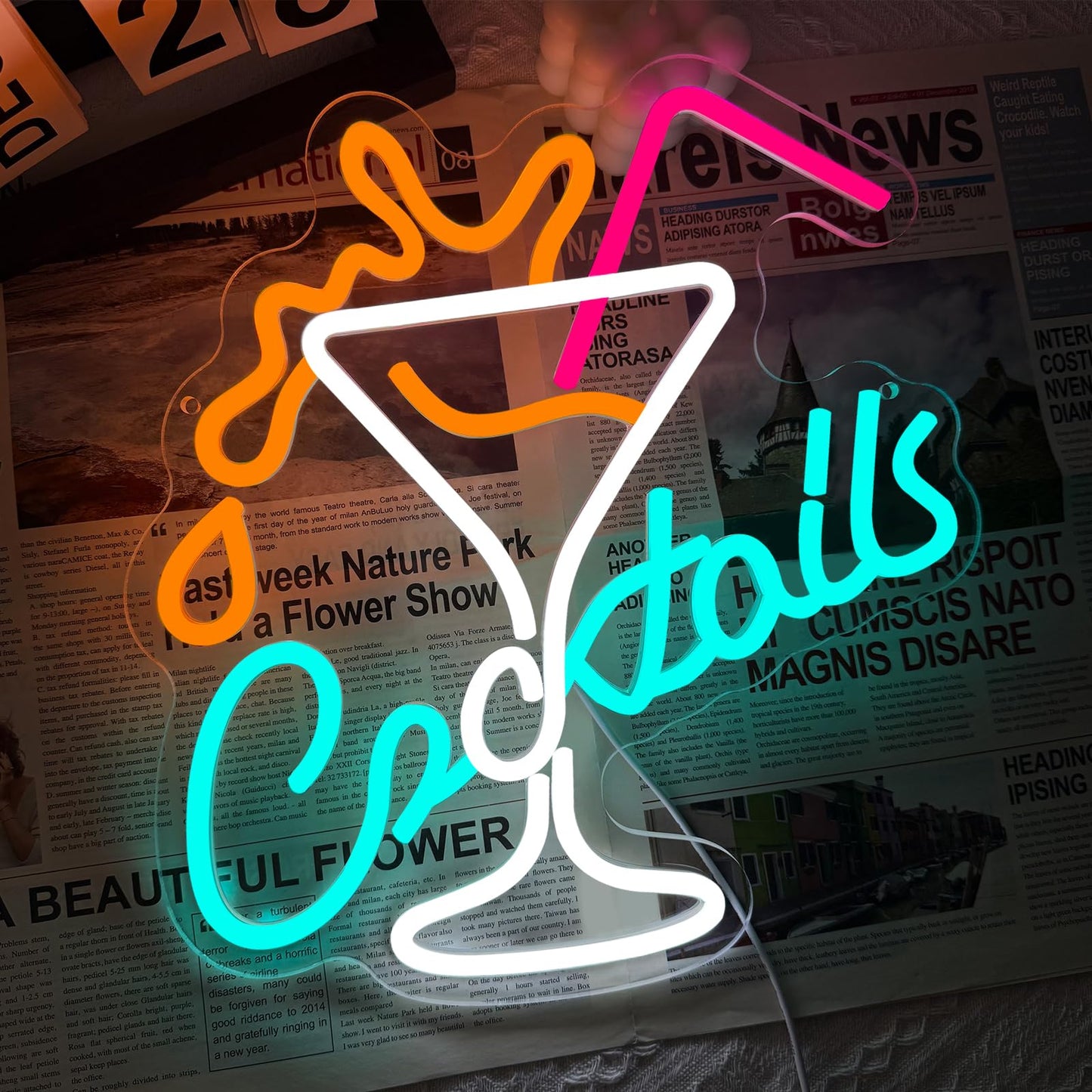 Cocktails Bar Neon Sign for Wall Decor, Led Cocktail Sign Glass Shaped USB Powered Neon Lights for Home Bar Man Cave Pub Cafe Beer Shop Art Wall Decoration