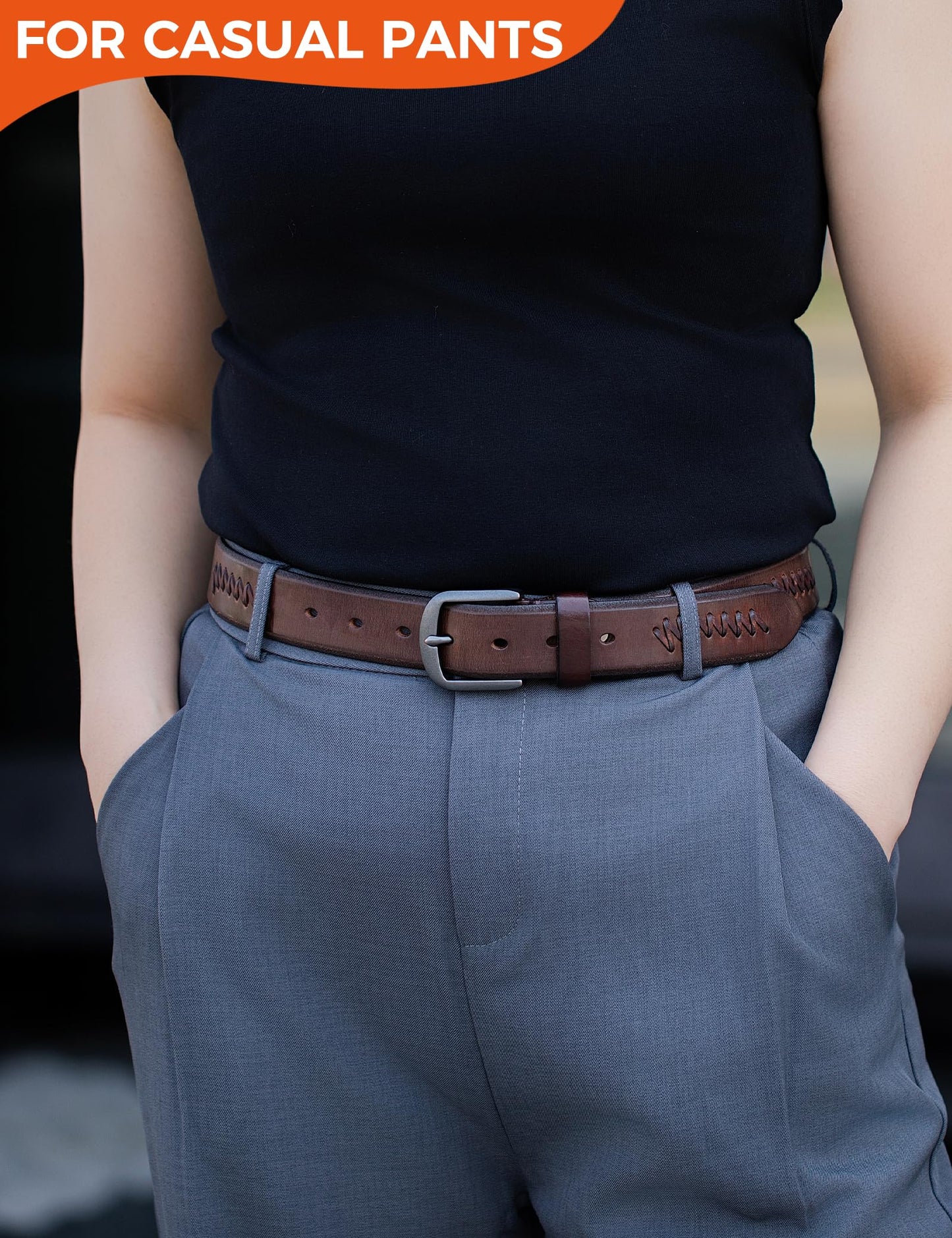 TYWestyles 1.3“ Women's Casual Leather Belt with Metal Buckle (Dark-Brown, M (Fits Waist 32-34))