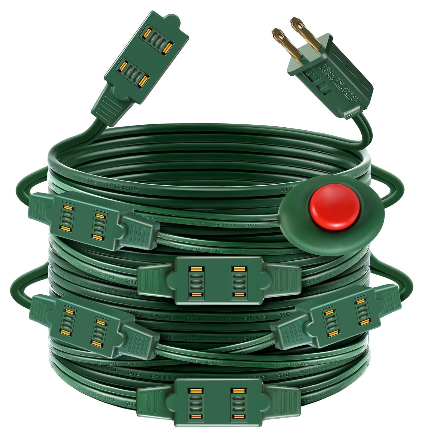 Enhon Indoor Lighted Foot Switch Extension Cord, Foot Switch Extension Cord Outdoor with Sticker, for Christmas Home Kitchen Holiday Decorations, Green(18 Outlets,24 ft)