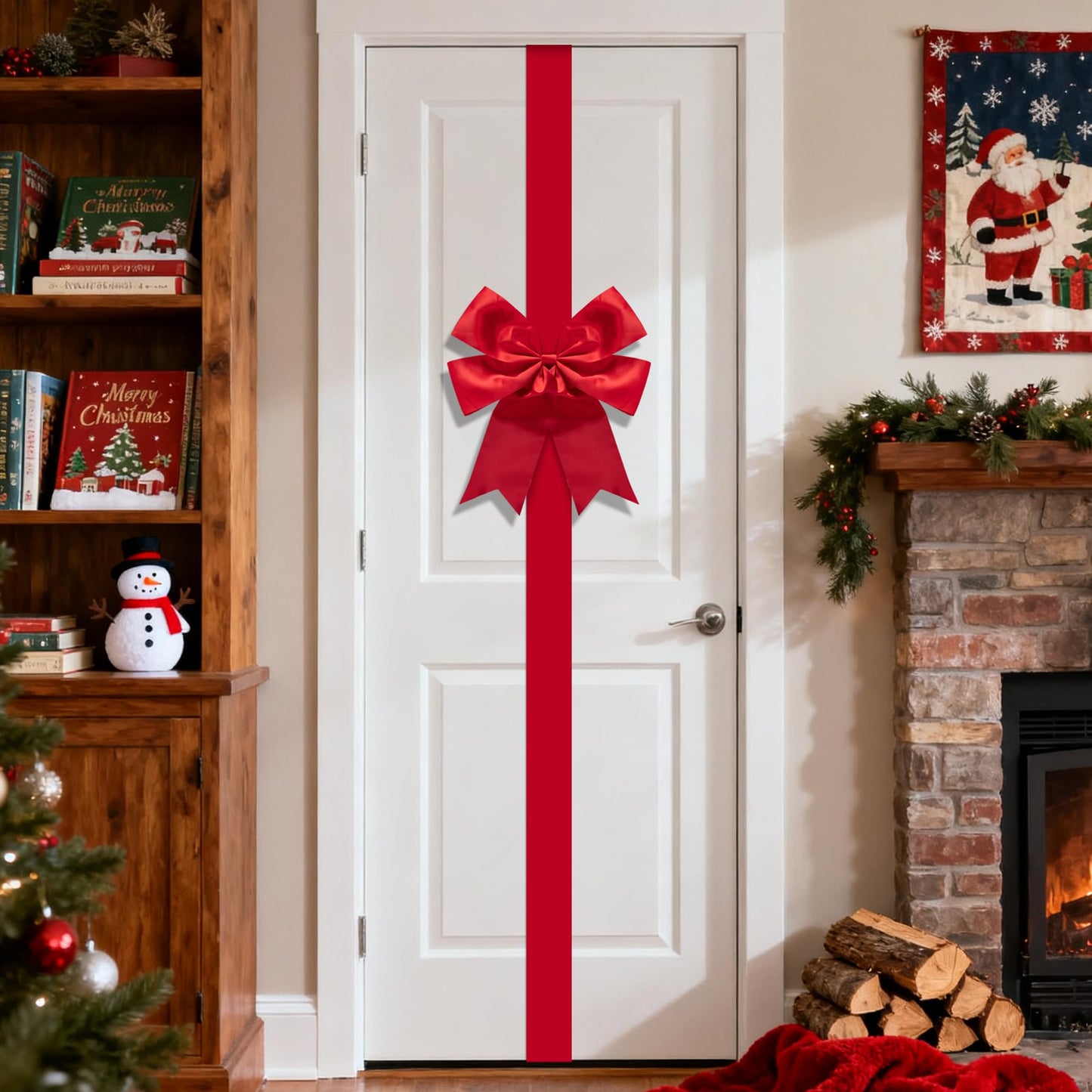 Iceyyyy 14.2 Ft Extra Large Christmas Front Door Warpping Bow, Adjustable Red Christmas Doors Ribbon Bow with Buckle, Giant Christmas Door Wreath Bows for Cabinet Door Home Festival Decor