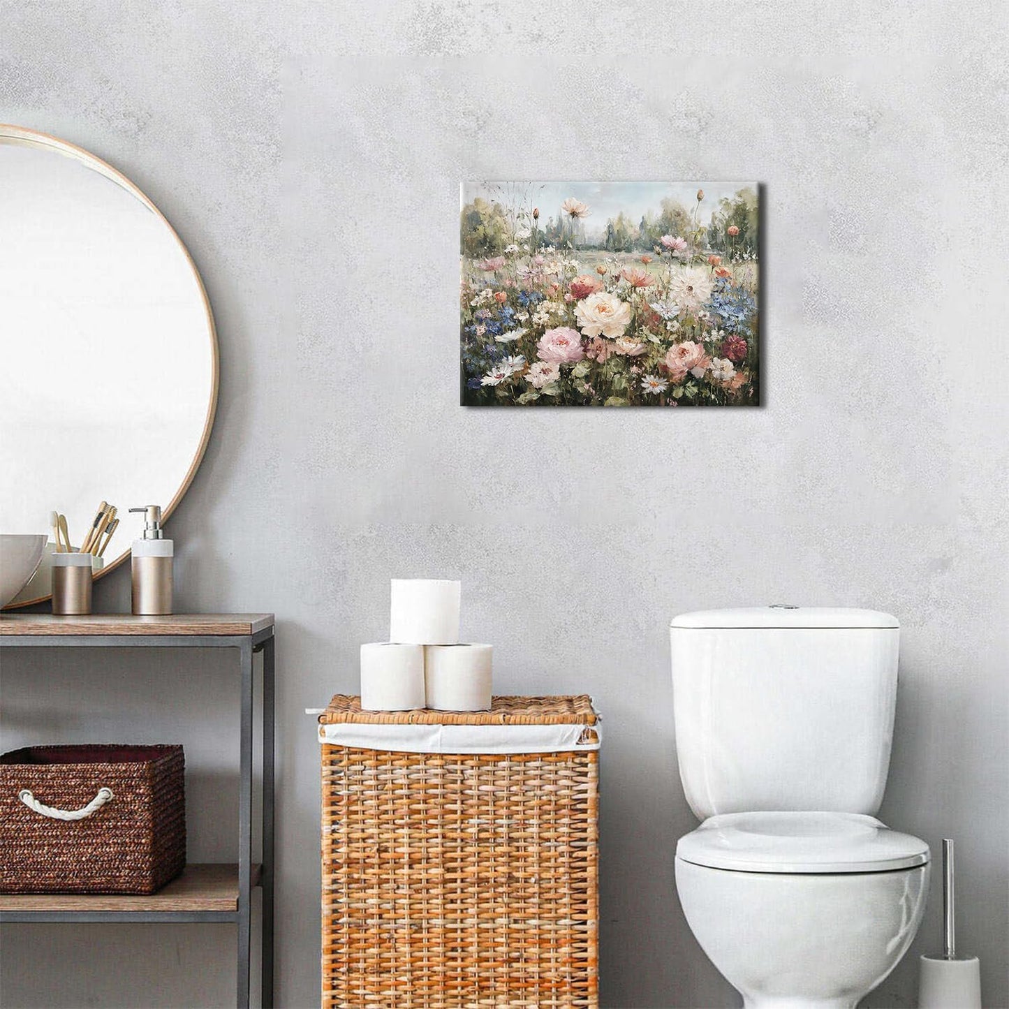 Abstract Floral Wall Art Pink Roses Wall Decor for Bathroom Rustic Farmhouse Flowers Canvas Pictures Nature Floral Landscape Paintings Poster Modern Botanical Aesthetic Artwork Home Decoration 12x16"