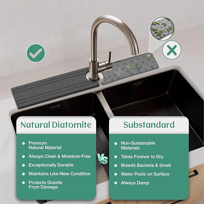 Stone Faucet Mat for Kitchen Sink Splash Guard 23.6" x 3.9"