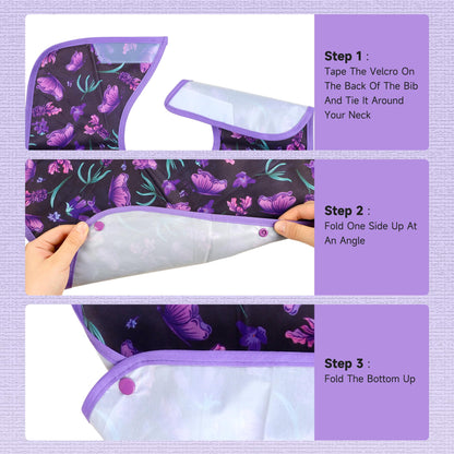 Pedobi Adult Bibs - 3 Pcs Washable Clothing Protector with Crumb Catcher, Adult Bibs for Elderly Women Eating Washable Flower