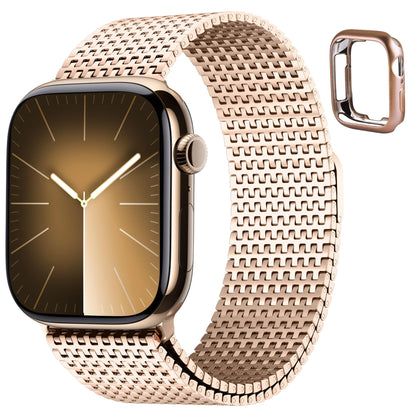 Fullmosa Compatible with Apple Watch Bands 46mm Series 11 10 for Men Women, Stainless Steel Mesh Loop Magnetic Clasp iWatch Band with TPU Case for Apple Watch, Rose Gold
