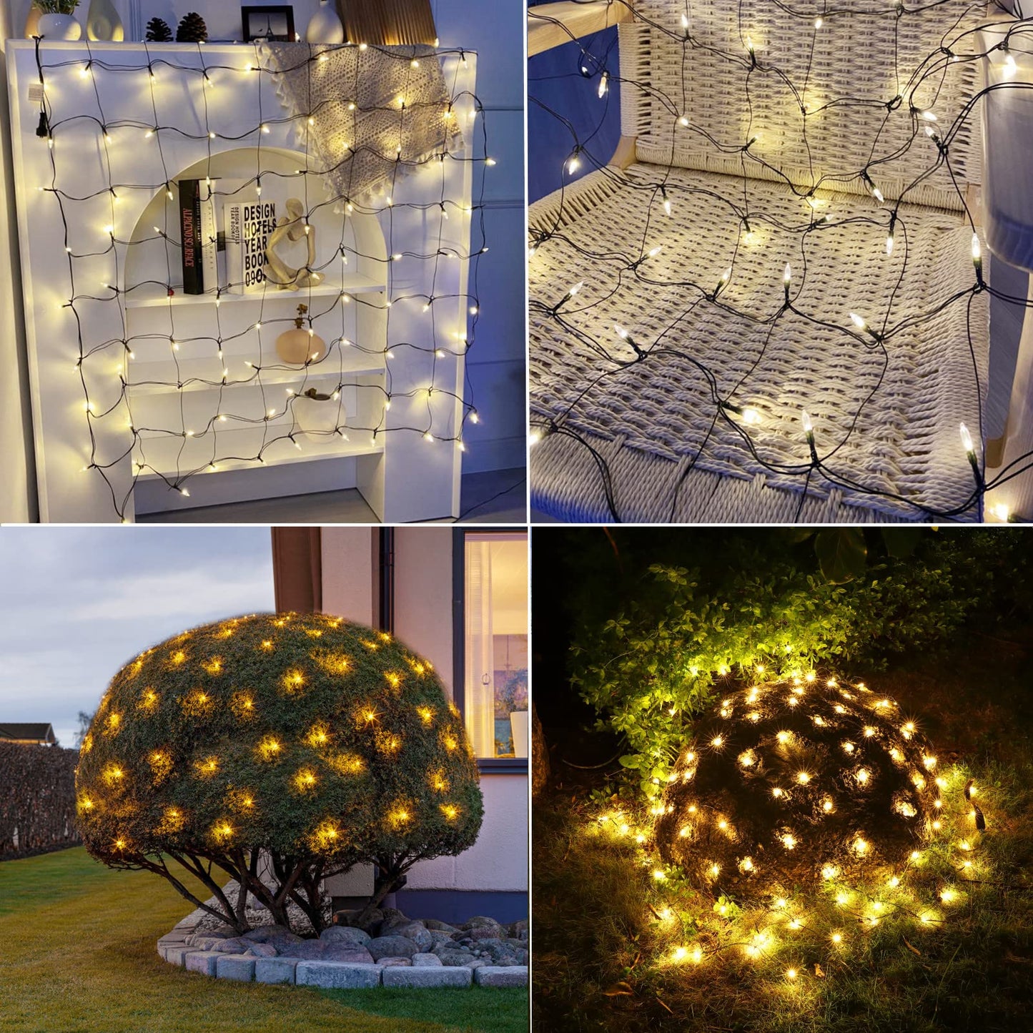 Efunly LED Christmas Net Lights for Bushes Outdoor,100 LED 5ftx5ft Waterproof 8 Modes Connectable Mesh Lights for Bushes,Garden,Yard,Trunk,Outdoor Christmas Decorations