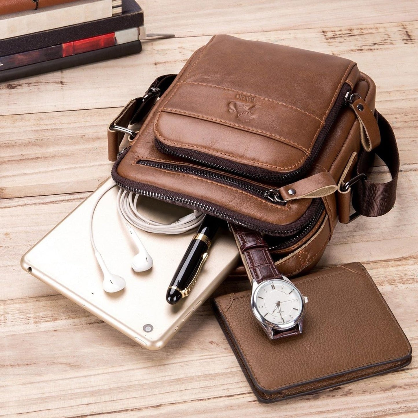 BAIGIO Genuine Leather Small Messenger Bag for Men Shoulder Bag for Ipad Crossbody Bag Men Handbag Satchel Travel Business