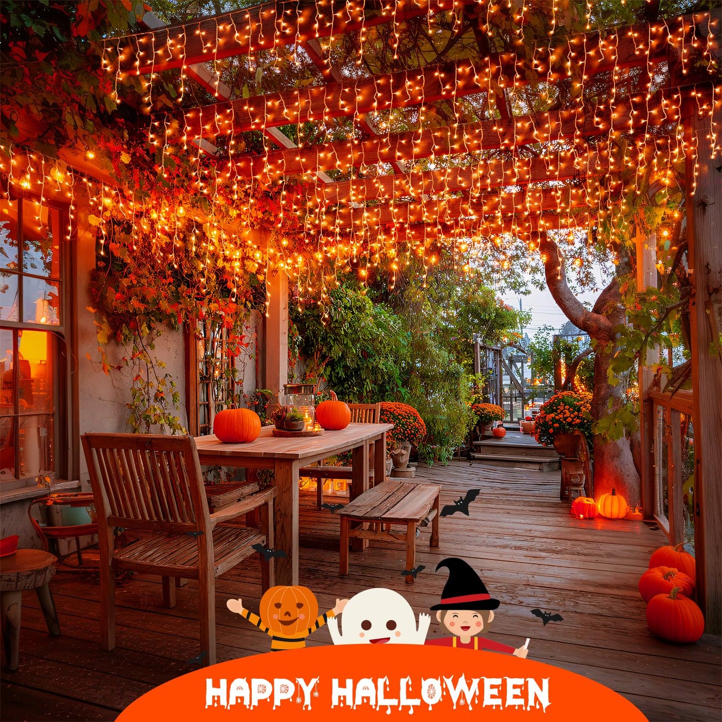JMEXSUSS Orange Thanksgiving Lights Outdoor, 38.8 FT 400 LED Orange Icicle Lights Outdoor Waterproof, 8 Modes String Light Plug in for Fireplace Tree Garden Patio Thanksgiving Fall Halloween Decor