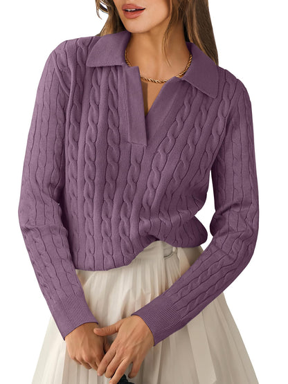 ANRABESS Womens Cable Knit Sweaters Long Sleeve V Neck Sweater Tops Casual Pullover Polo Shirts 2025 Fall Fashion Outfits