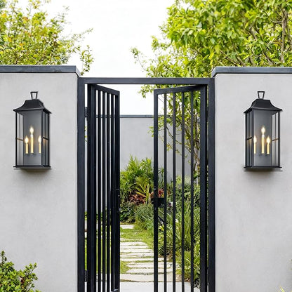 Outdoor Wall Lantern 3-Light, 25 "Large Outside Wall Sconce, Modern Black Wall Light Fixture with Glass, Waterproof Exterior Lamp for House, Porch, Garage,Bulbs Not Included