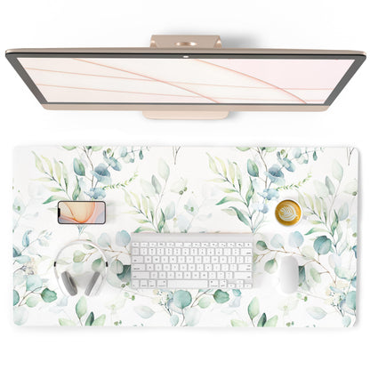 QIYI Large Mouse Pad, Cute Green Leaves Desk Mat for Desktop, Women Girls Office Décor Desk Accessories, PU Leather Waterproof Gaming Mousepad, Eucalyptus Leaf Desk Pad Computer Mat, 31.5" x 15.7"
