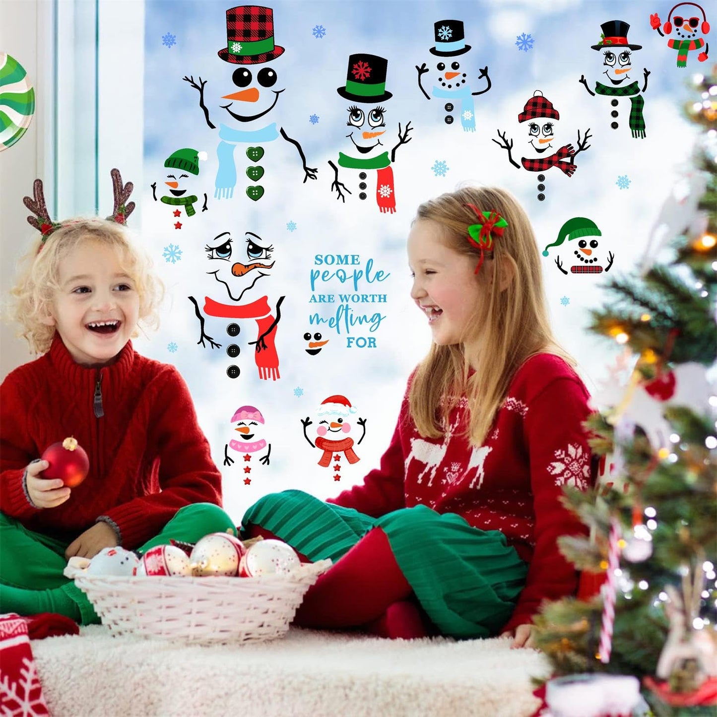 Funny Snowman Decals Christmas Snowman Faces Stickers for Glass Window Stickers Clings Christmas Ornaments Decals for Crafts Cute Cartoon DIY Snowman Faces Stickers Party Supplies Decorations