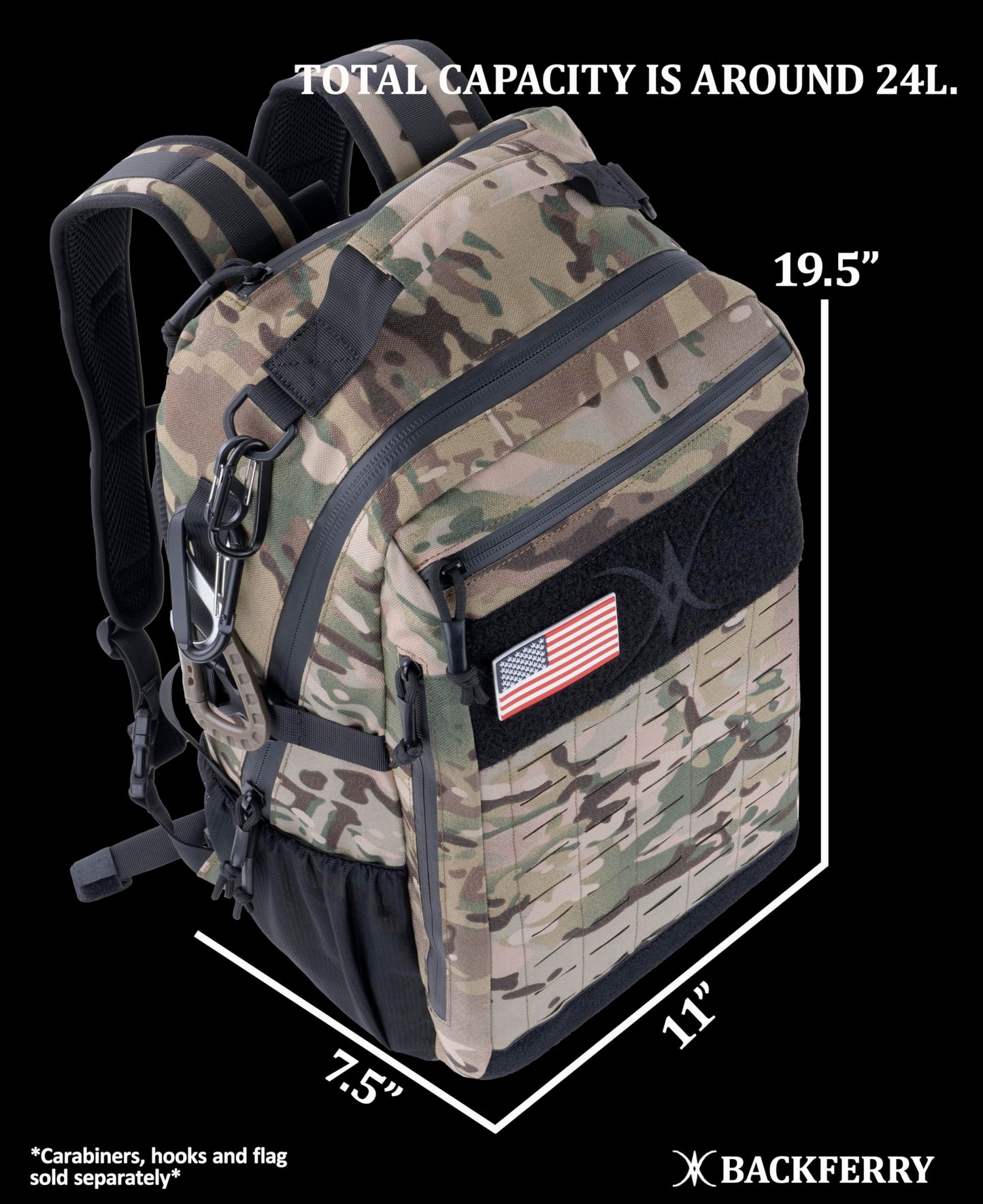 BACKFERRY Urban Tactical Backpack Laser-Cut MOLLE Daypack Commuter Bag for EDC,Travel,Work,Hiking for Men Women