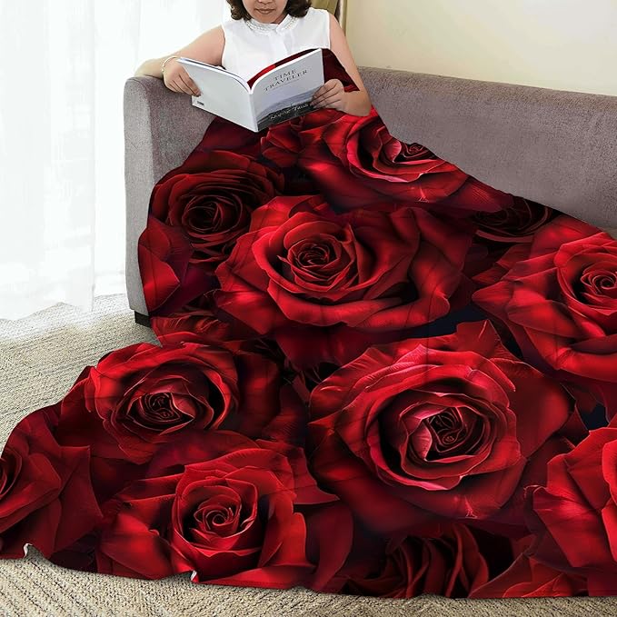 Throw Blanket, Valentine's Rose Blanket Floral Throw Blankets for Bed Kids Adults, Lightweight Cozy Blanket for Living Room, Bedroom 50"x60"