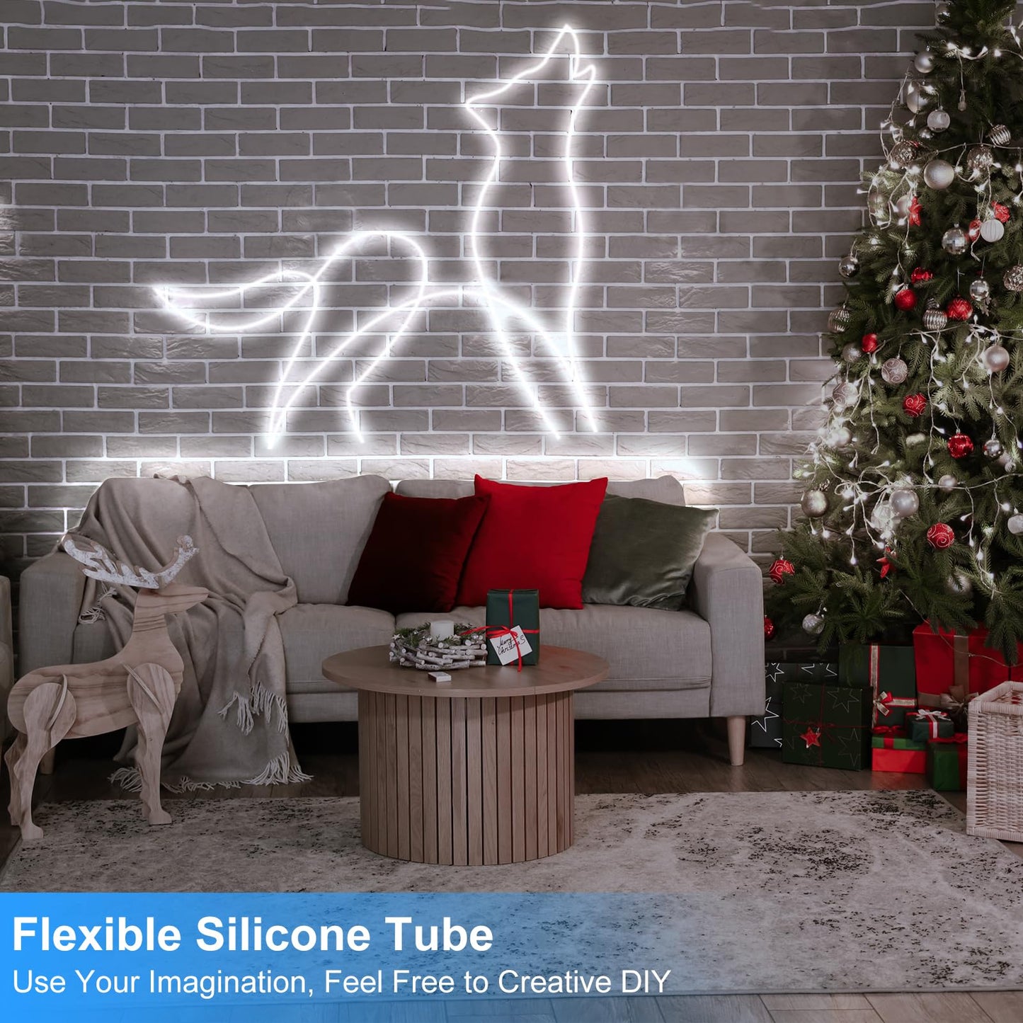 DBFAIRY 33Ft LED Neon Rope Lights, 24V Dimmable LED Strip Lights DIY Flexible Silicone Waterproof Neon Strip Lights for Bedroom Gaming Bedroom Outdoor Decor (Cool White)