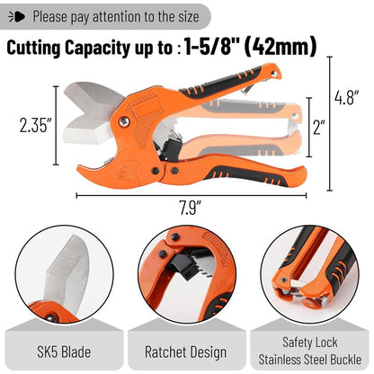 Bates- PVC Pipe Cutter, Cuts up to 1-5/8", Ratchet Pipe Cutter