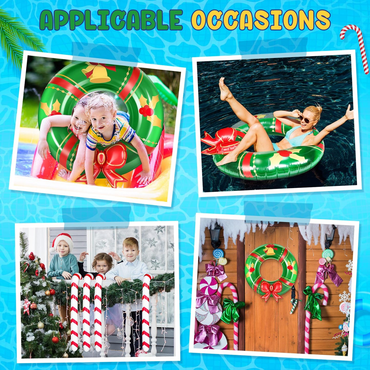 3 Pcs Christmas Inflatables Decorations 2.95 Ft Inflatable Candy Canes and 3.28 Ft Christmas Wreath Blow up Xams Outdoor Decorations Holiday Party Supplies for Garden Patio Lawn