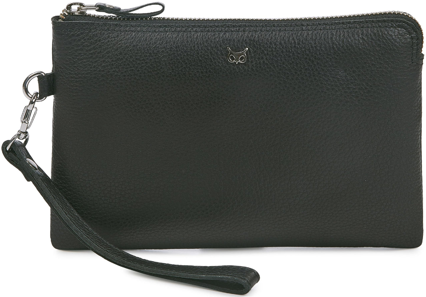 Wise Owl Accessories Genuine Leather Wristlet Wallet for Women Clutch Handbag Purses for Cell Phone Keys Coins Credit Card Slots (Black Nappa)