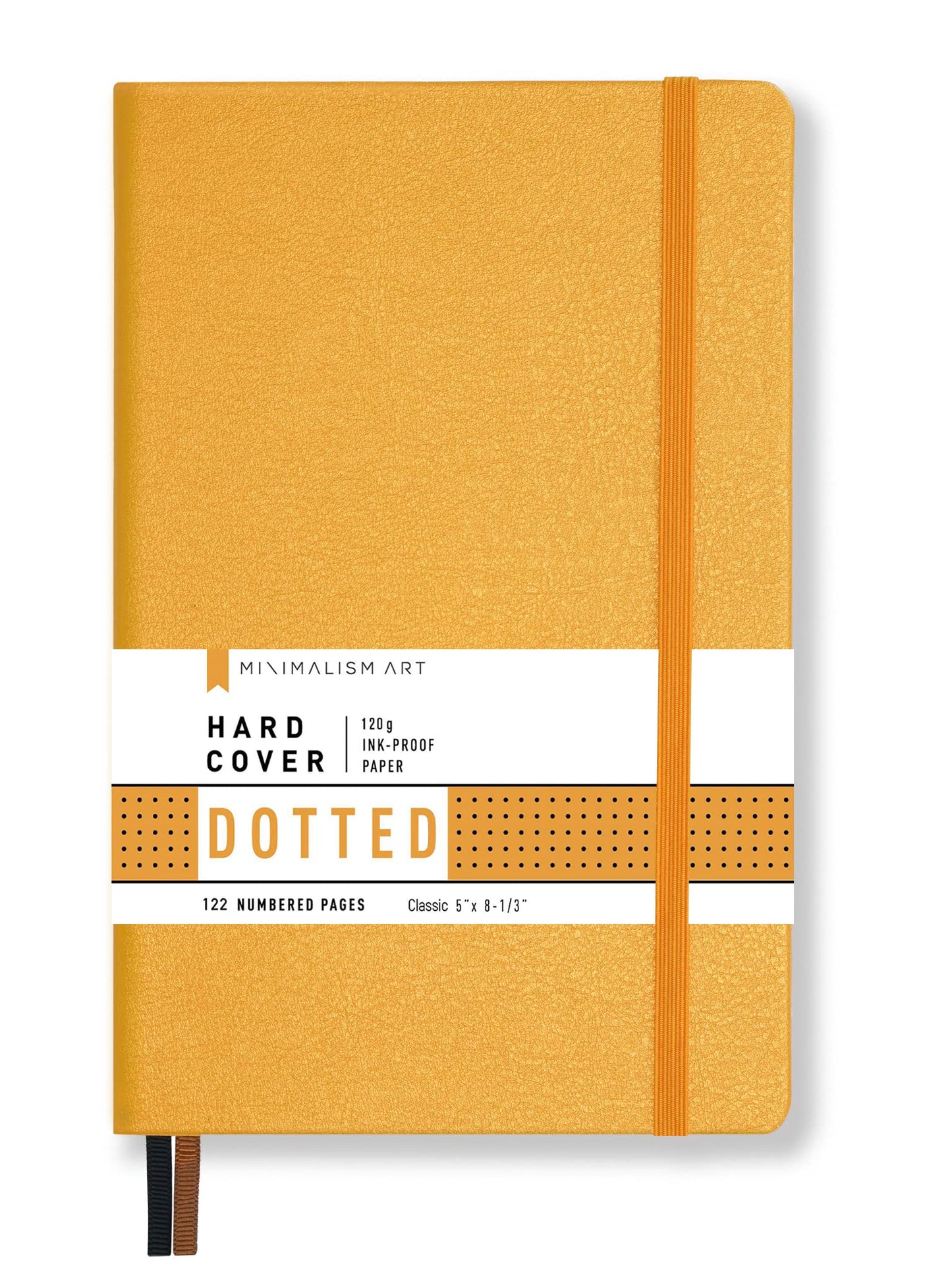 Minimalism Art, Premium Hard Cover Notebook Journal, Classic 5" x 8.3", 122 Numbered Pages, Gusseted Pocket, Ribbon Bookmark, Extra Thick Ink-Proof Paper 120gsm, San Francisco (Dotted, Amber Yellow)