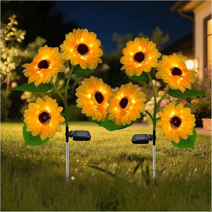 Outdoor Solar Garden Stake Lights,Upgraded LED Solar Powered Light with 3 Sunflower, Waterproof Solar Decorative Lights for Garden, Patio, Backyard (2 Pack 8 Flower)