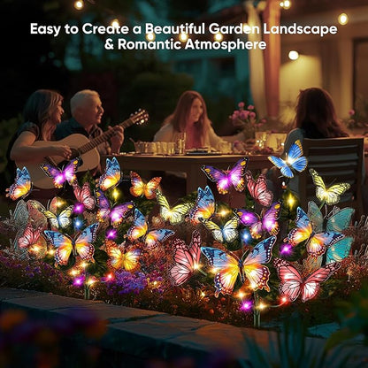 Solar Lights Outdoor Garden Decor: Gardening Gifts for Women Mom - 4 Pack 68 Butterfly Solar Lights with Colorful Bulbs - Outside Waterproof Christmas Decorations for Yard Patio Pathway Porch Lawn