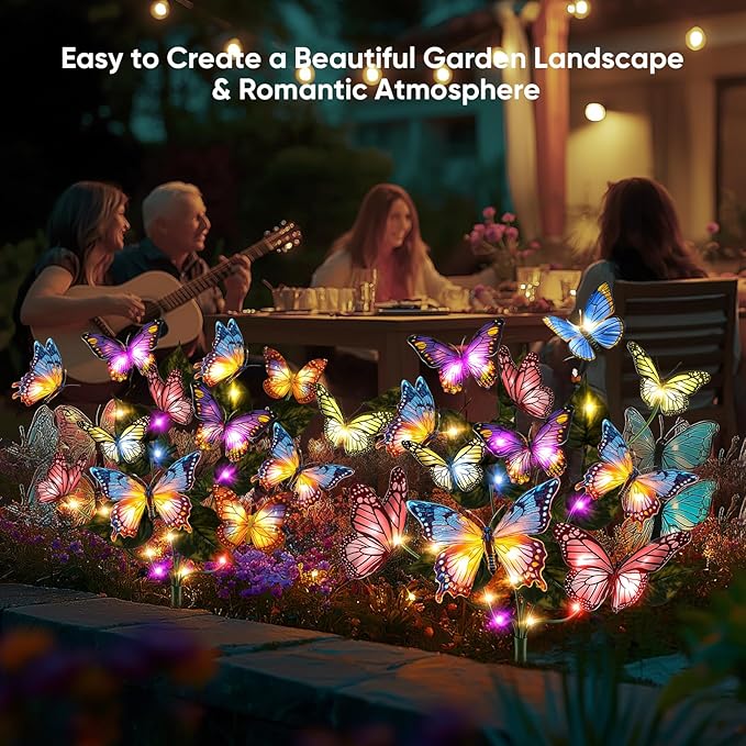 Solar Lights Outdoor Garden Decor: Gardening Gifts for Women Mom - 2 Pack 34 Butterfly Solar Lights with Colorful Bulbs - Outside Waterproof Christmas Decorations for Yard Patio Pathway Porch Lawn