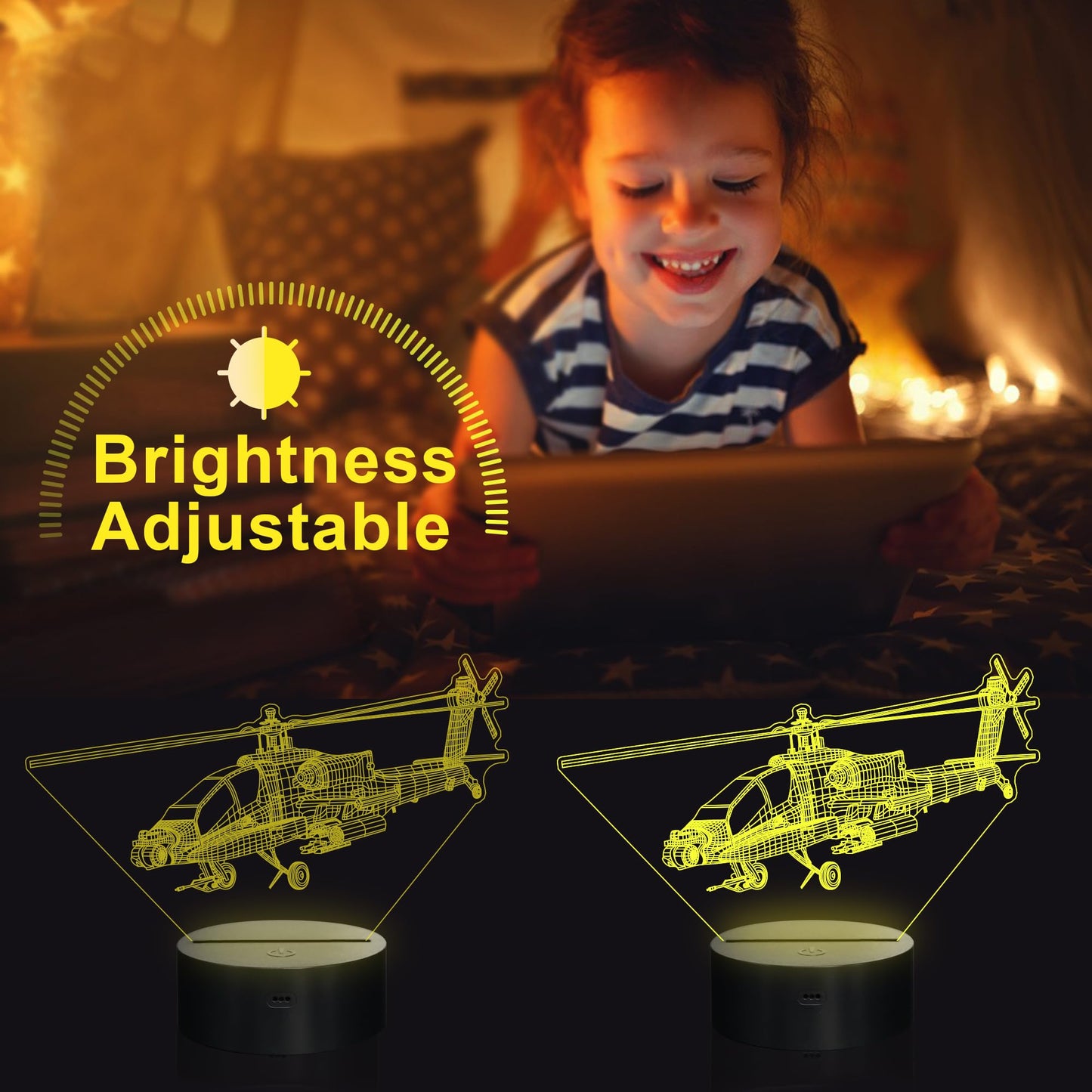 YuanDian Military Weapons 3D Lamp Kits,Navy Gguided Missile Destroyer, Submarine,Tank,Helicopter 3D Night Light for Kids (4 Patterns) with Remote Control & 16 Colors Light