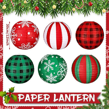 Bencailor 12 Pcs Christmas Hanging Paper Lanterns Set Decorative Christmas Party Lanterns Round Hanging Lamps for Xmas Home Decoration Supplies Props Graduation Holiday Decor(Snowflake, 12 Inch)