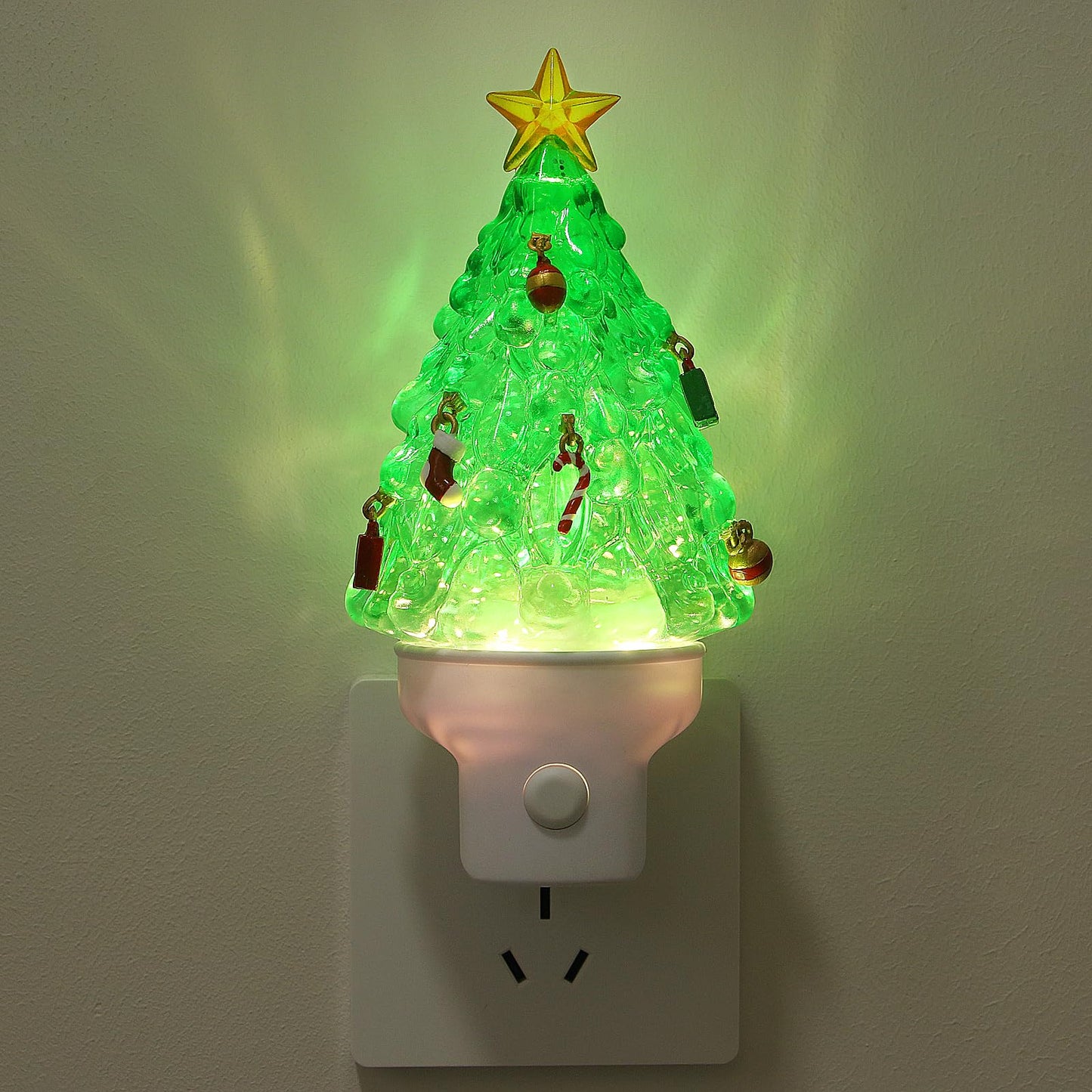 Christmas Night Lights Plug into Wall Glitter Christmas Tree Nightlights with USB/Outlet Options, Xmas Night Lights Decorative for Bedroom Living Room Kitchen Nursery Holiday Decorations Gifts (Tree)