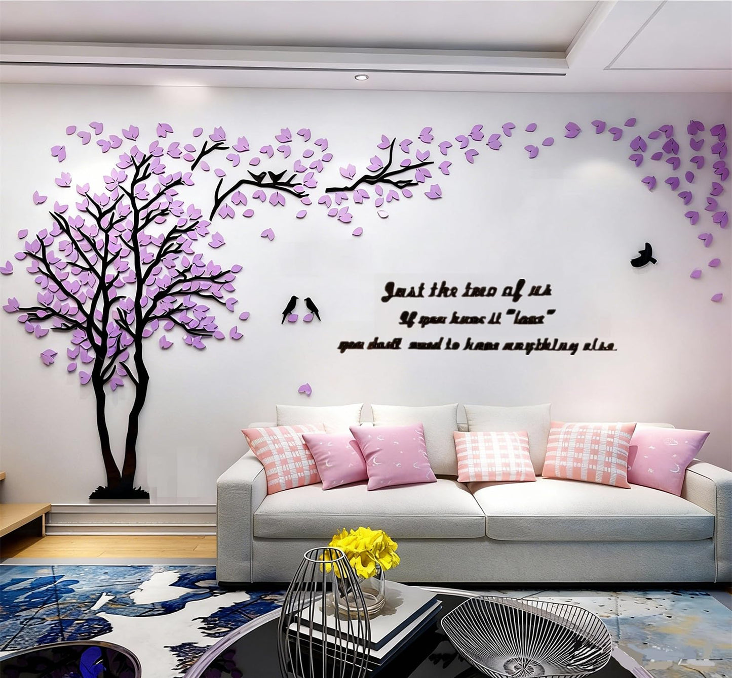Family Tree Wall Decor Decals - DIY 3D Tree of Life Wall Art Large Decal Stickers Silver Decor Living Room Mural for Bedroom Hallway Home TV Background (Purple Left,M-98X51in)