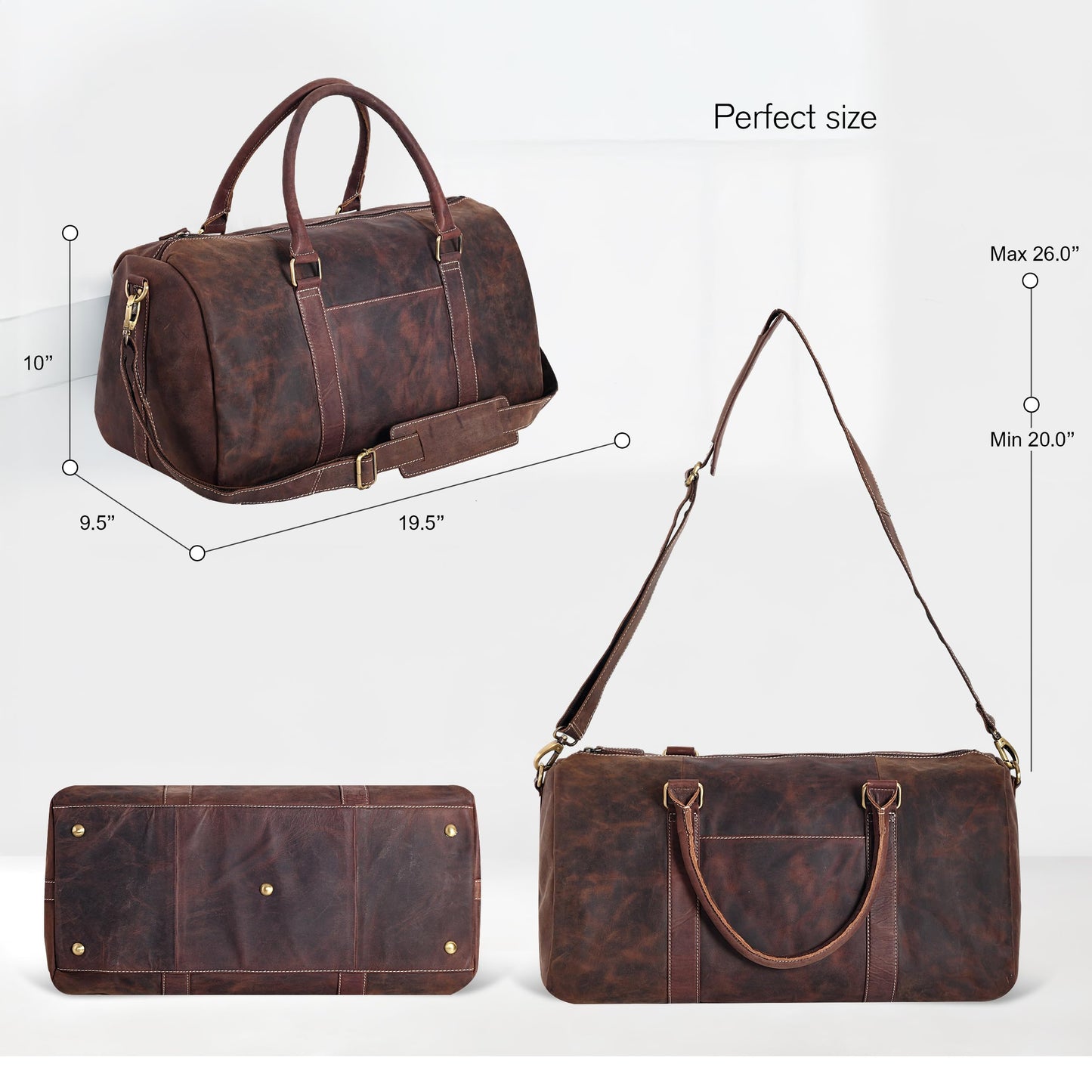 Real Leather Duffle Bag for Men | Vintage Weekender Travel Bag | Overnight Carry-On Luggage | Handmade Leather Gym Bag for Men