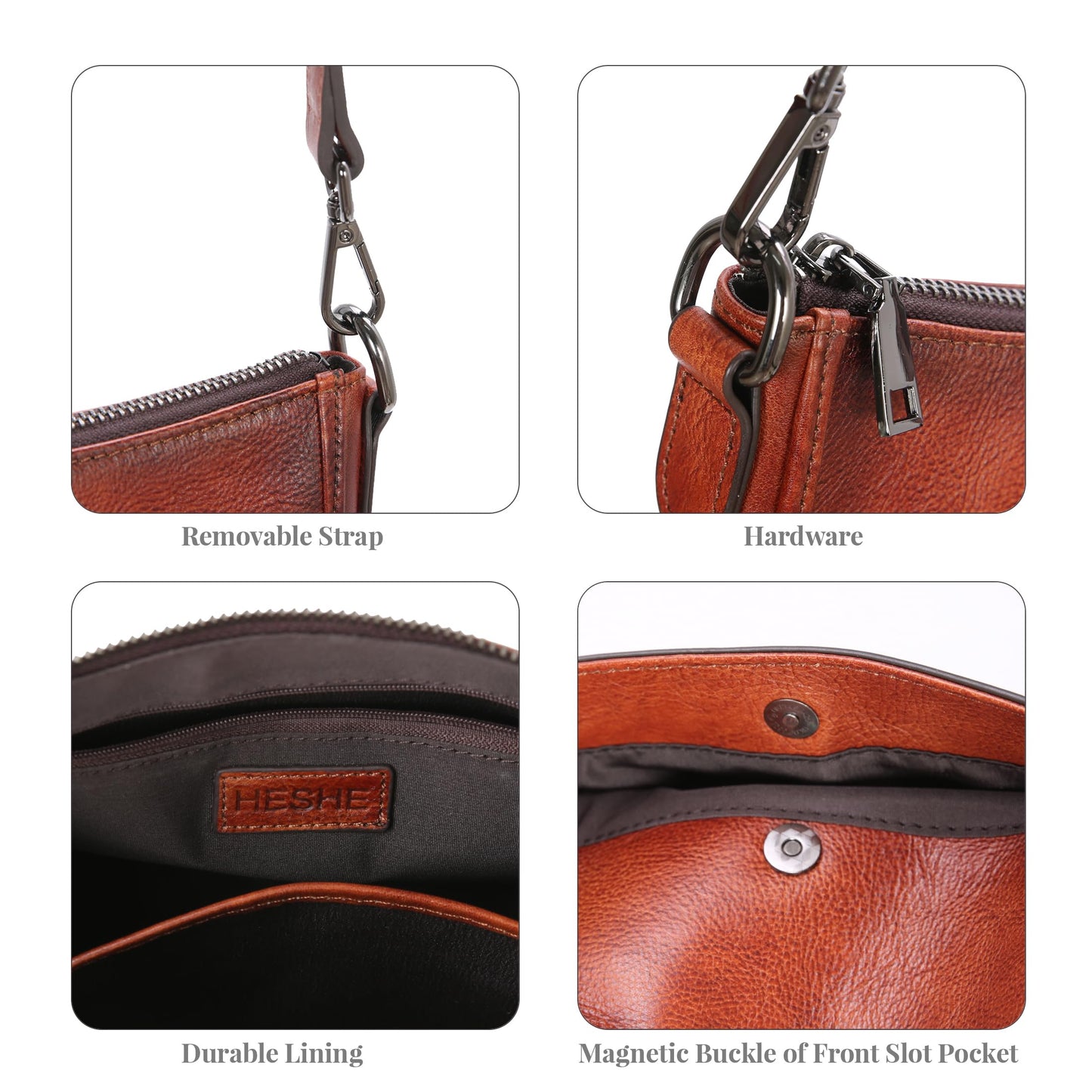 HESHE Shoulder Bag for Women Brown Leather Purse with Pockets Hobo Crossbody Bags Vintage Satchel Purse Work Bag(Brown)