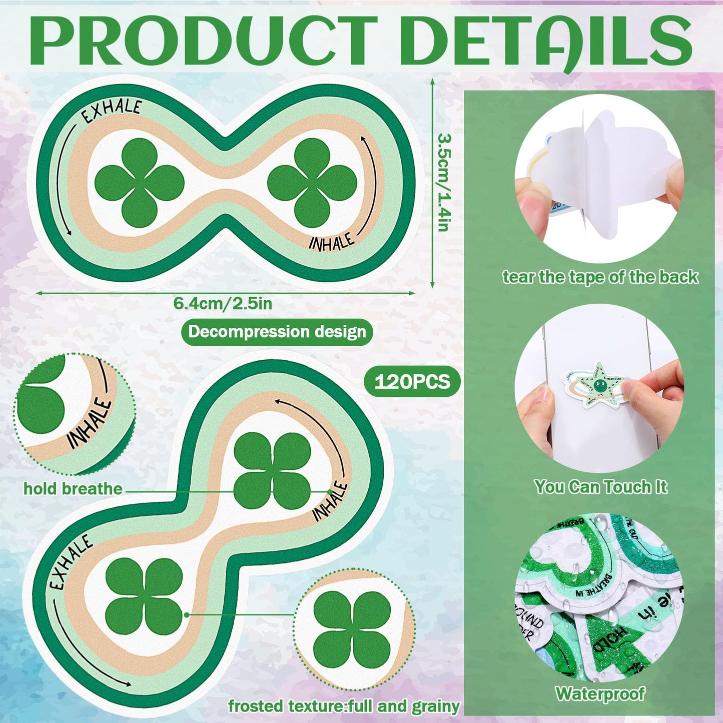 Fulmoon 120 Pcs Anxiety Sensory Stickers, Textured Tactile Rough Fidgets for Mental Health, Autism & ADHD, Mindfulness Breathing Decals for Stress Relief, Classroom Desk Tools(Green)