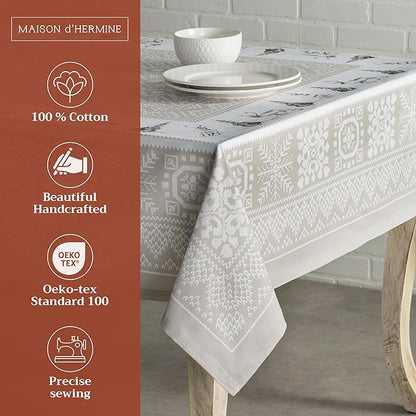 Maison d' Hermine Table Cloth Square Table 100% Cotton 60 x 60 Inches Fall Tablecloth Reusable Everyday Use for Thanksgiving Christmas Decorations Dining Farmhouse Party (Cozy Christmas)