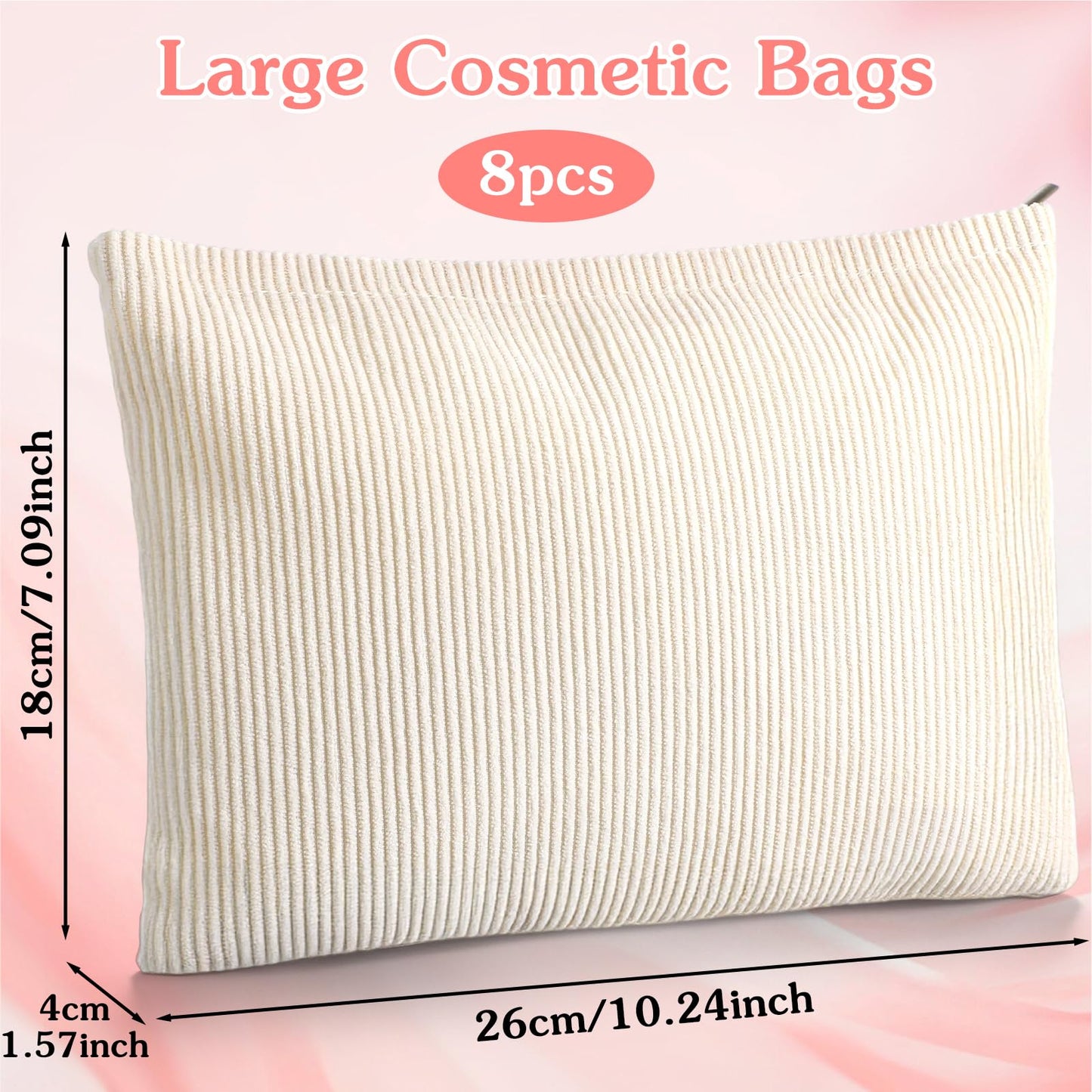 HOFURME 8 Pcs Cosmetic Bags for Women Makeup Bag for Purse Small Corduroy Makeup Pouch Travel Make Up Bag with Zipper Toiletry Bag Organizer (10.24 x 1.57 x 7.09 Inch)