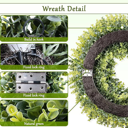 32 Inch Extra Large Boxwoods Green Spring Artificial Wreath for Front Door, Year Round Spring Summer Winter Wreaths for Wall Window Porch Home Farmhouse Outdoor Outside Indoor Decorations