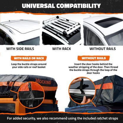 Mockins 30 CuFt Waterproof Rooftop Cargo Bag for Top of Car, SUV, Truck & Large Vehicles | 60"x43"x20" Vinyl Car Roof Bag for Use with or w/o Roof Rack | All-Weather Rooftop Cargo Carrier Set