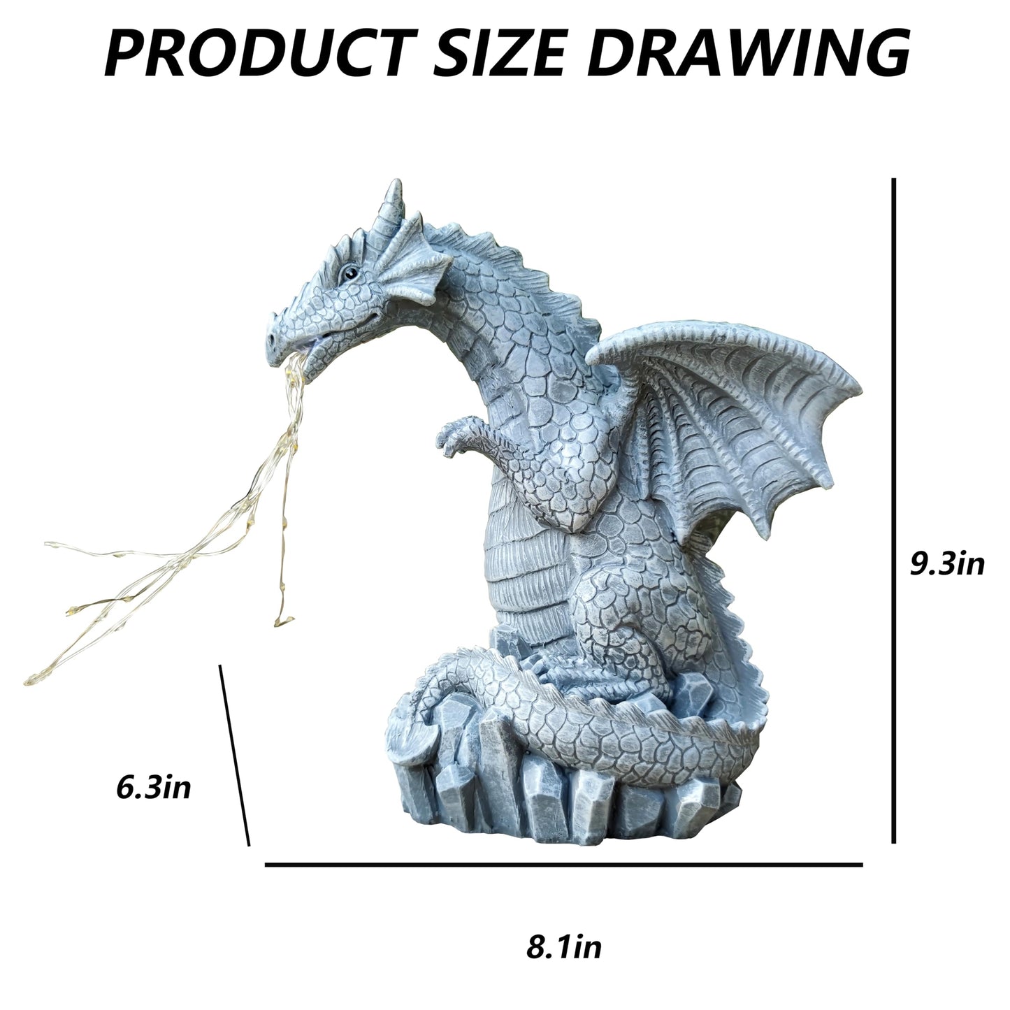 RCTTICUU Solar Dragon Garden Statues Outdoor Lights Watering Decor, Resin Dragon Figurine with 30 LED String Lights Lawn Patio Balcony Art Decoration,Housewarming, Birthday,Mothers Day Mom Gifts