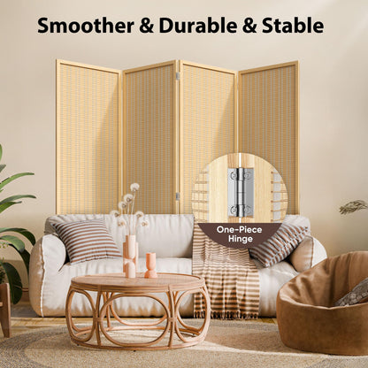 JOSTYLE Room Divider 4 Panel Folding Privacy Screen, Bamboo Room Divider Screen - 6 ft. Tall Wall Divider for Room Separation Freestanding Partition Separators, Beige, 70.9" H x 79.9" W