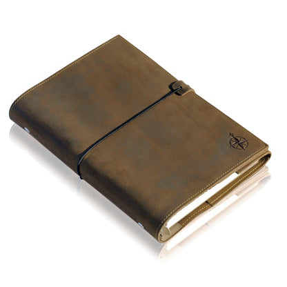 Wanderings A5 Leather Binder Planner - Refillable 6 Ring Journal with Inner Pockets - Hand-Crafted Genuine Leather Organizer- Filofax Compatible. 2026/27 Monthly Weekly Calendar with Notes - 6" x 8.5"