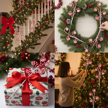 Suncalla 12 Pcs Red White Candy Cane Christmas Picks 16" Large Furry Spiral Curly Sprays Elf Ornaments Stems for Christmas Tree Topper Filler Party Vase Filler Wreath Garland